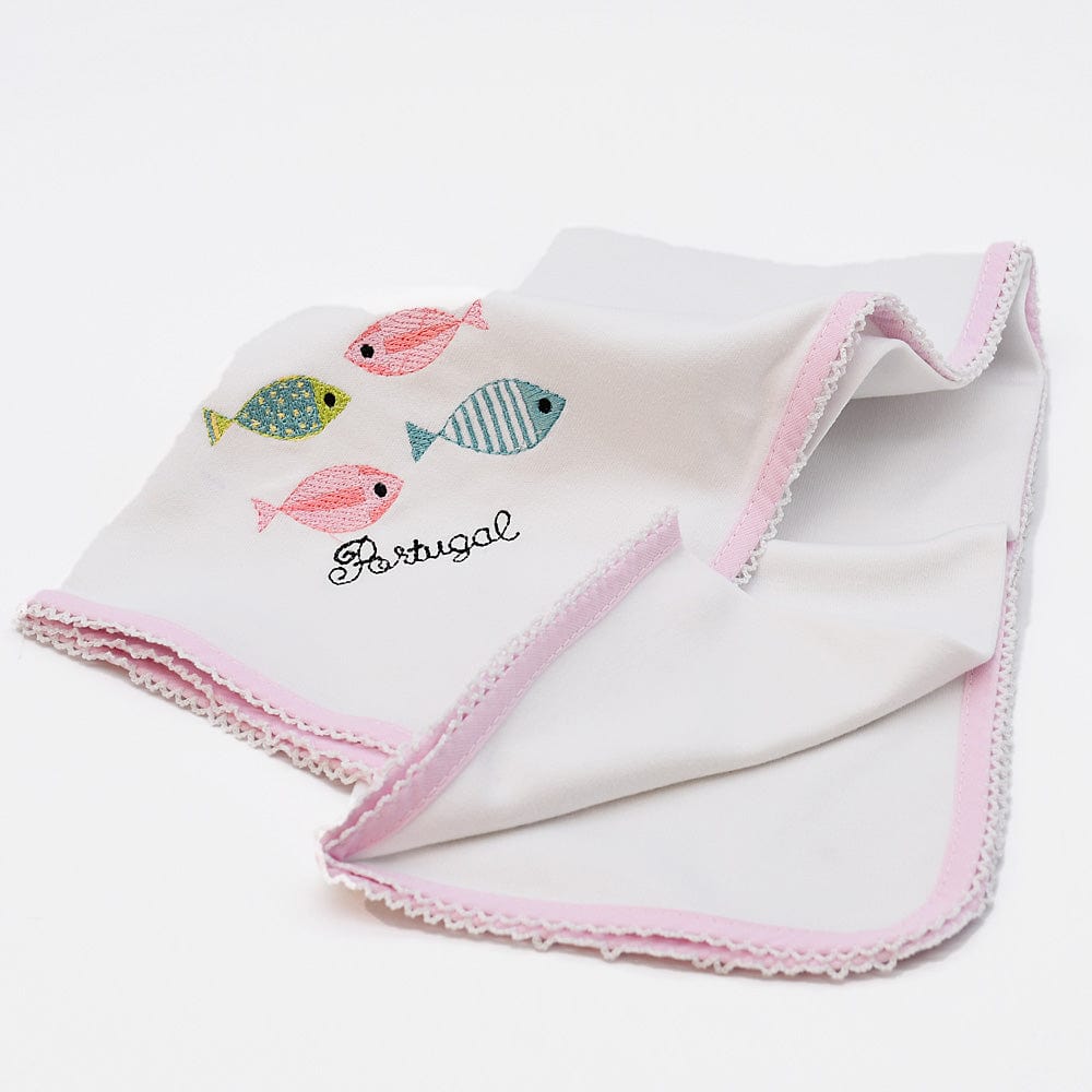 Doudou rose en coton aux motifs sardines portugaises Doudou en coton "Sardinhas" - Rose