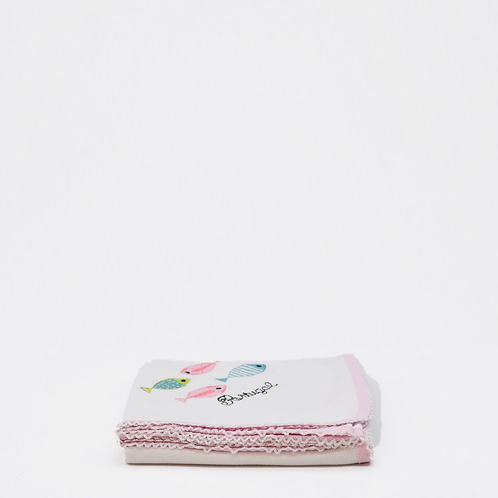 Doudou rose en coton aux motifs sardines portugaises Doudou en coton "Sardinhas" - Rose