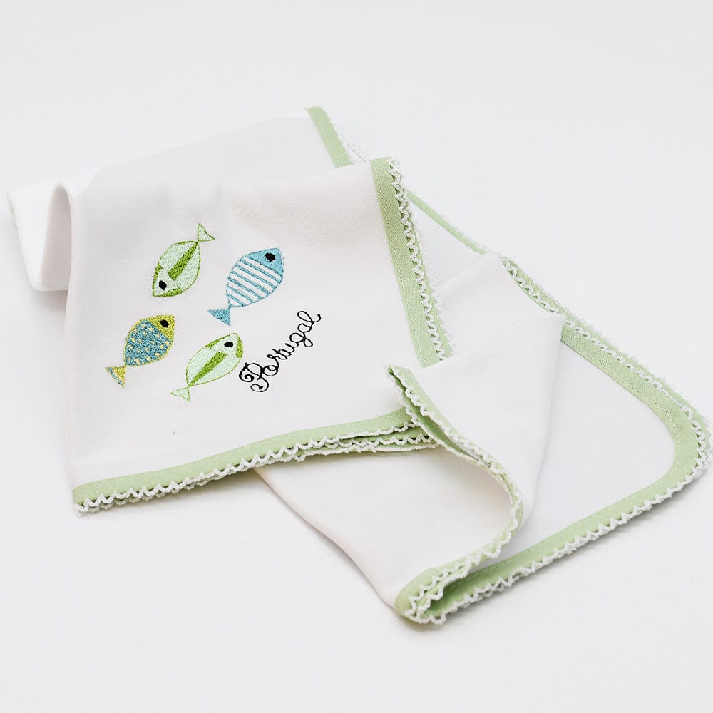 Doudou vert en coton aux motifs sardines portugaises Doudou en coton "Sardinhas" - Vert