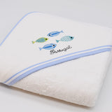 Drap de bain à capuche bleu aux motifs sardines portugaises Drap de bain à capuche en coton "Sardinhas" - Bleu