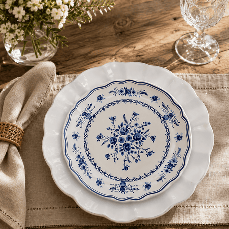 Duo d'Assiettes blanches Rosa & Vila 21cm en Grès Fin | Harmonie Portugaise Duo d'Assiettes en Grès Fin "Rosa & Vila" - Blanc & Blanc 21cm