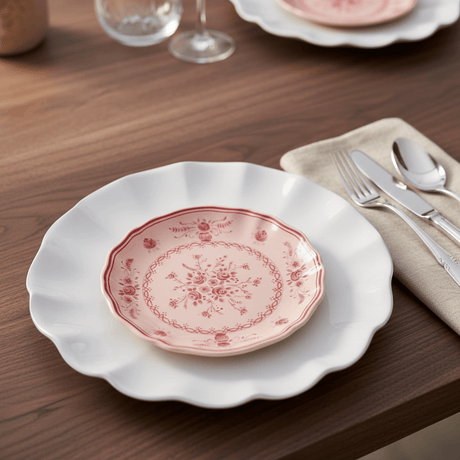 Duo d'Assiettes Rosa blanche & Vila rose 17cm en Grès Fin | Harmonie Portugaise Duo d'Assiettes en Grès Fin "Rosa & Vila" - Rose