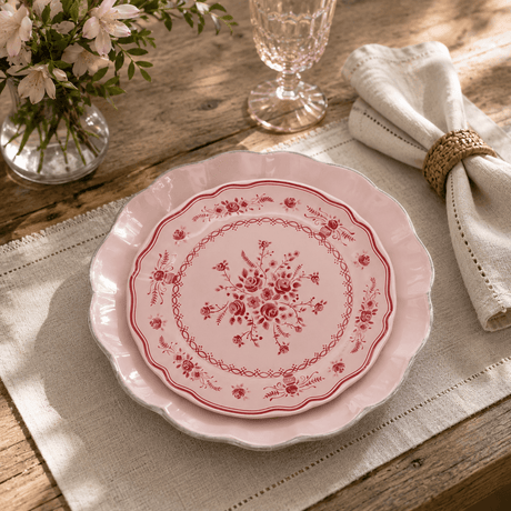 Duo d'Assiettes Rosa rose & Vila rose 21cm en Grès Fin | Harmonie Portugaise Duo d'Assiettes en Grès Fin "Rosa & Vila" - Rose & Rose 21cm