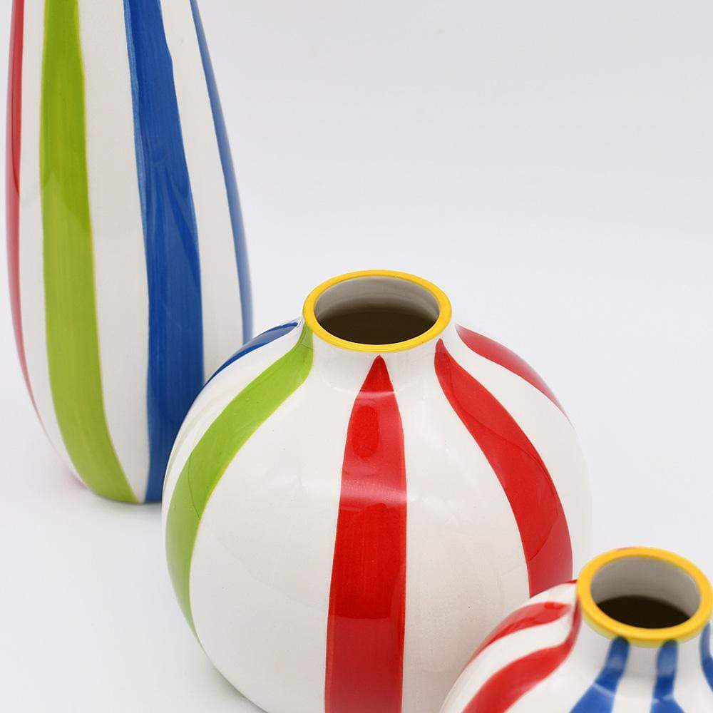 Ensemble de 3 soliflores multicolores I Vases en céramique du Portugal Ensemble de 3 vases rayés multicolores
