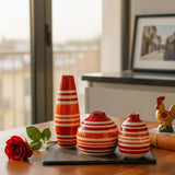 Ensemble de 3 soliflores rouges oranges I Vases en céramique du Portugal Ensemble de 3 vases rayés rouges