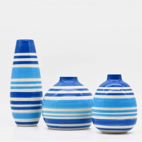 Ensemble de 3 vases rayés bleus