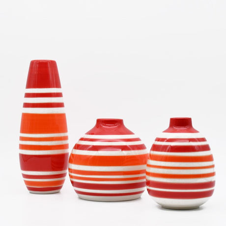 Ensemble de 3 vases rayés rouges