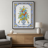 Fresque d'azulejos portugais peinte à la main I Motifs floraux Fresque d'azulejos 90x60cm