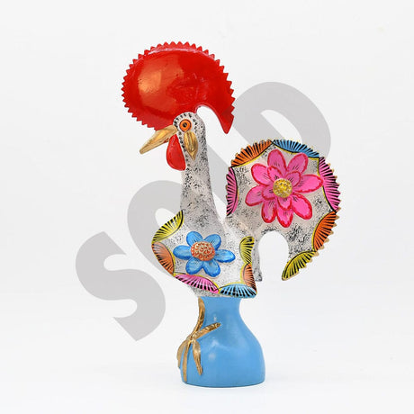 Grand Coq du Portugal blanc en terre cuite Prazeres Cota Coq de Barcelos 40cm blanc - Prazeres Côta