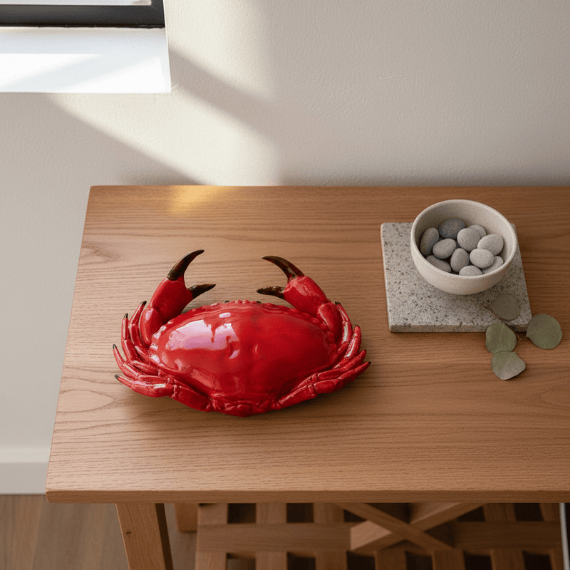 Grand Crabe en céramique rouge I Décoration murale portugaise Crabe en céramique - Rouge