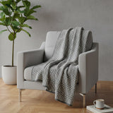 Grand plaid en coton gris foncé tissé au Portugal Plaid en coton "Hexa" - Gris Gris
