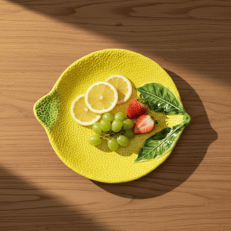 Grand plat en forme de citron I Vaisselle artisanale du Portugal Assiette en céramique en forme de citron - 30cm