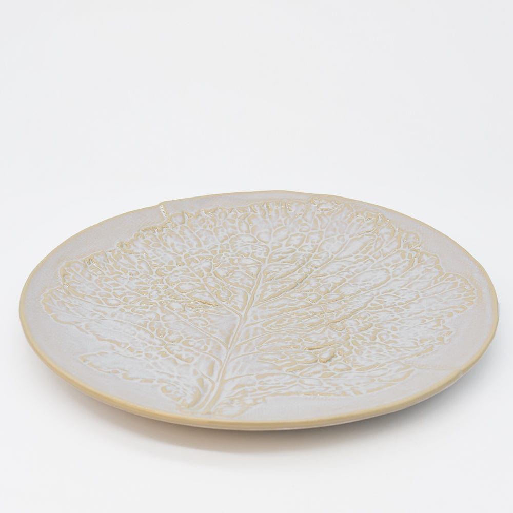 Grande assiette en grès en forme de feuille de chou Grande assiette en grès en forme de chou