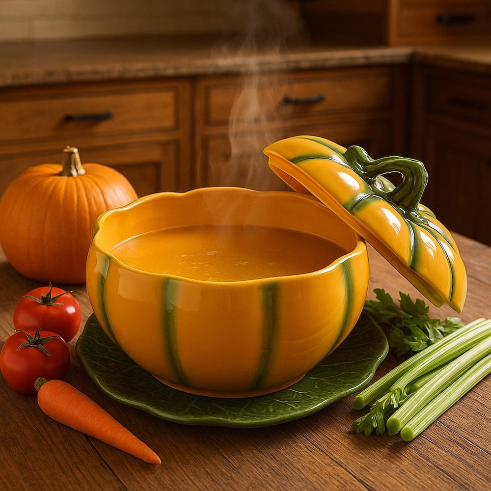 Grande soupière en forme de citrouille I Vaisselle traditionnelle portugaise Soupière en céramique en forme de citrouille
