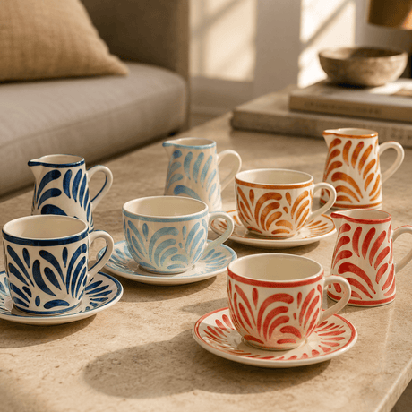 Grande tasse et sous-tasse en céramique portugaise rouge Grande tasse et sous-tasse en céramique "Andorinha" - Rouge