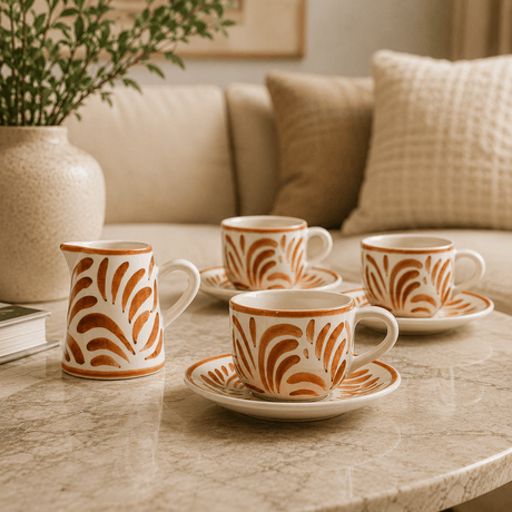 Grande tasse et sous-tasse en céramique portugaise terracotta Grande tasse et sous-tasse en céramique "Andorinha" - Terracotta