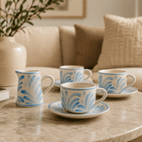 Grande tasse et sous-tasse en céramique portugaise turquoise Grande tasse et sous-tasse en céramique "Andorinha" - Turquoise