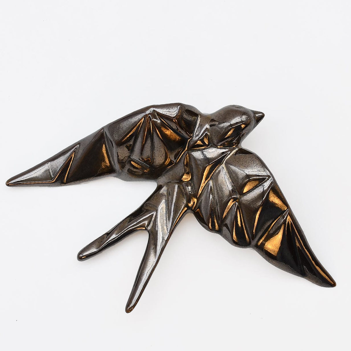 Hirondelle bronze stylisée en céramique I Artisanat portugais Hirondelle stylisée en céramique - Bronze
