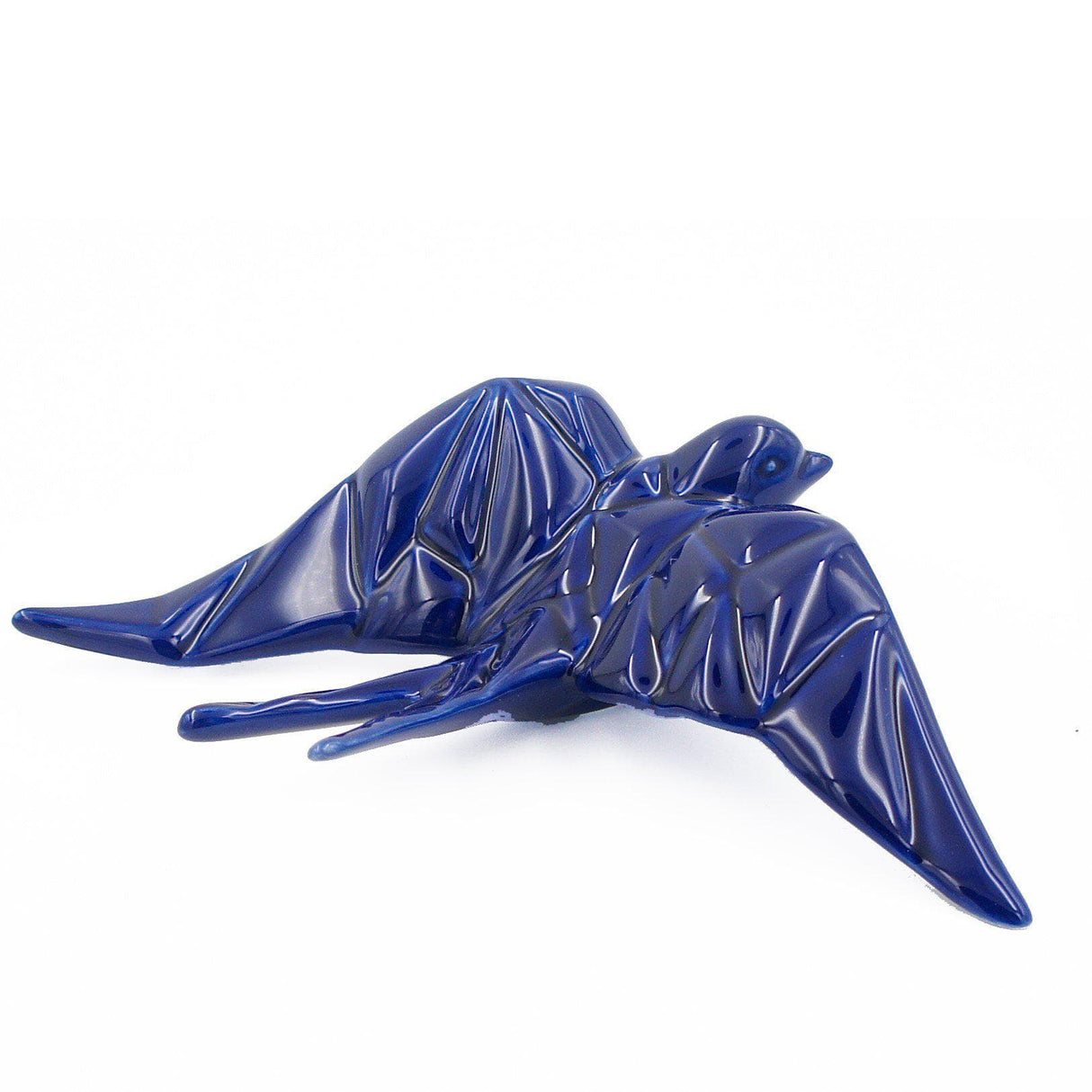 hirondelle en céramique stylisée et modernisée bleue cobalt, dans sa boîte cadeau Luisa Paixão.  Coffret hirondelle stylisée - Bleu Cobalt