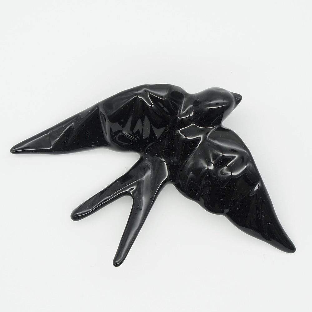 hirondelle en céramique stylisée et modernisée noir brillant, dans sa boîte cadeau Luisa Paixão.  Coffret hirondelle stylisée - Noir