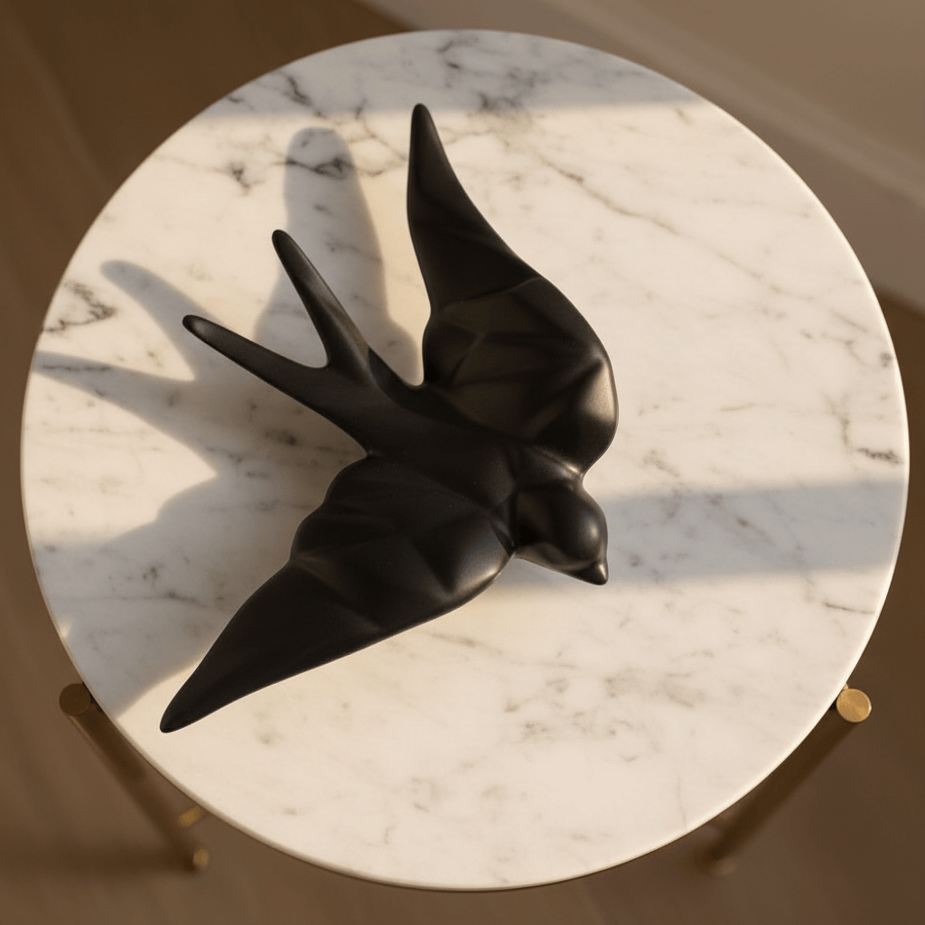 Hirondelle noir mat 20cm - vue du dessus
