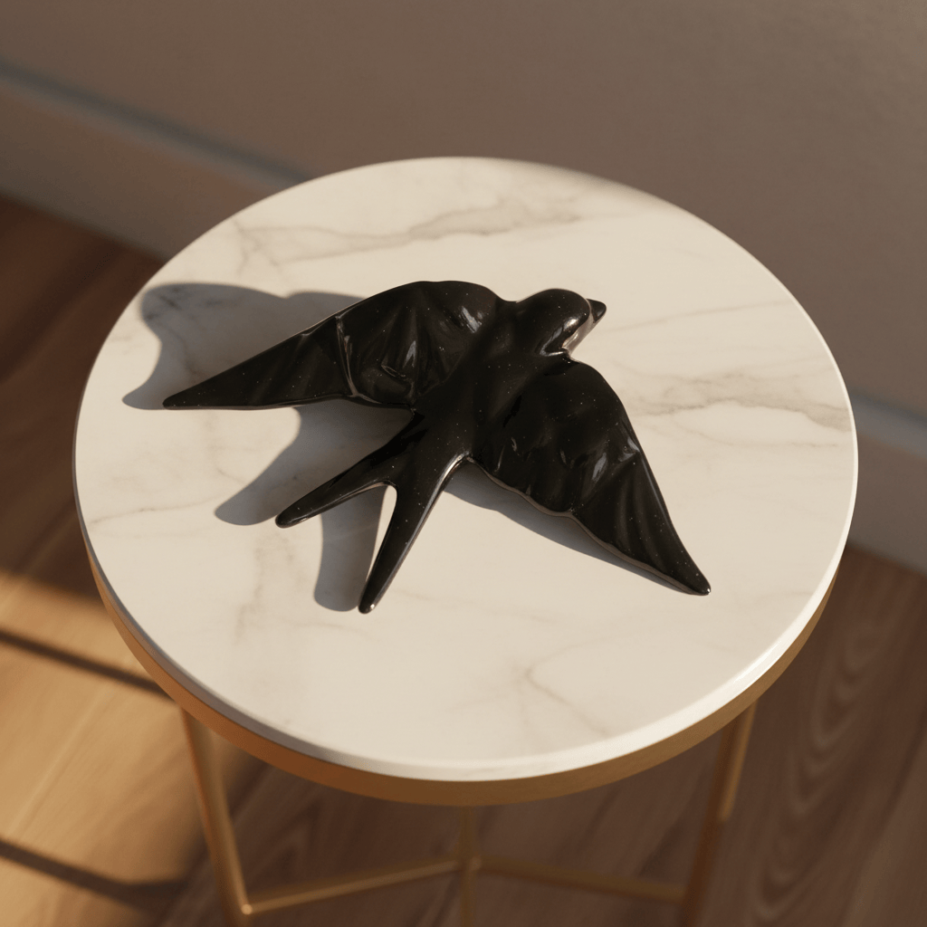 Hirondelle noire céramique 20cm - vue du dessus