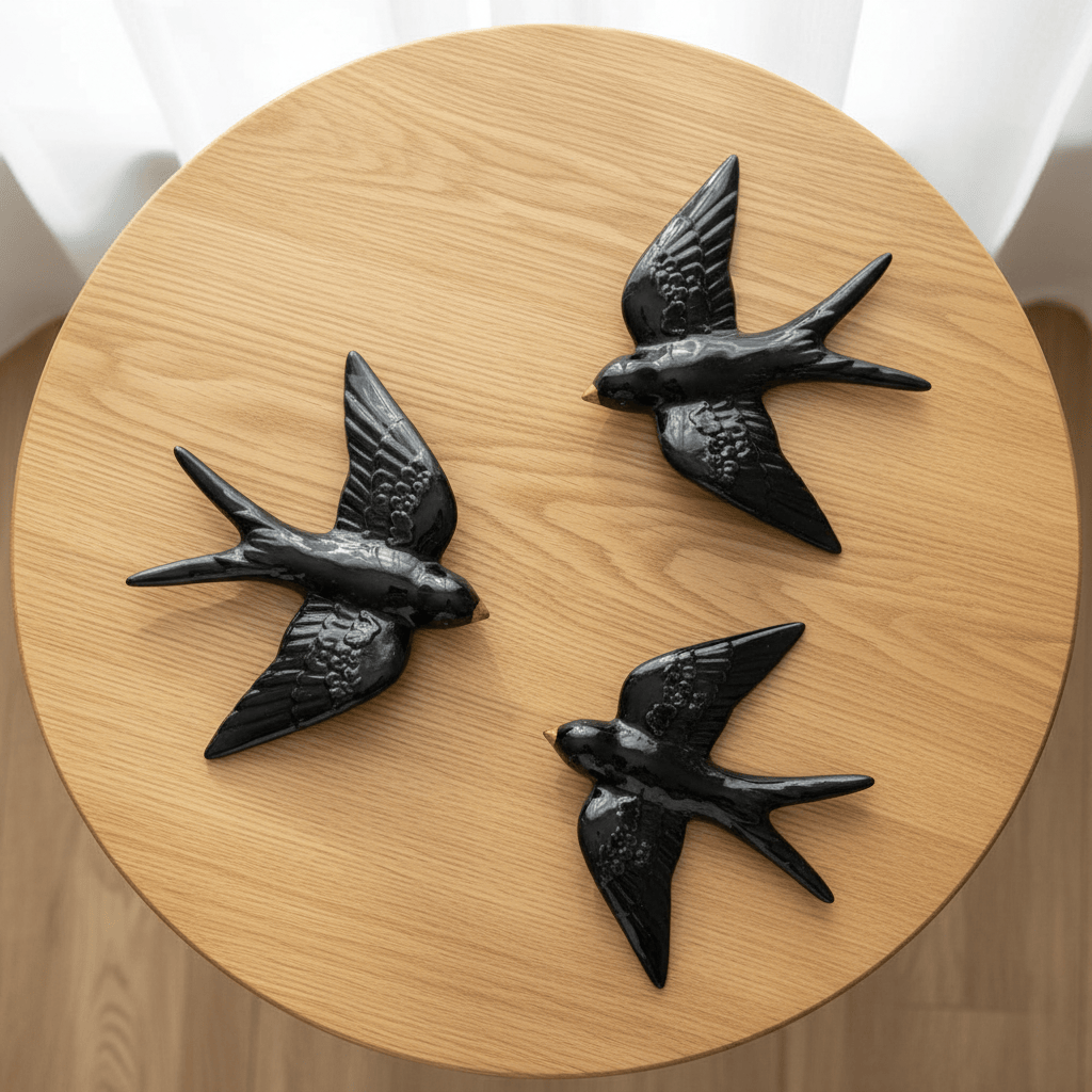Hirondelle noire en céramique traditionnelle Bordallo Pinheiro Hirondelle de Caldas da Rainha en céramique noire