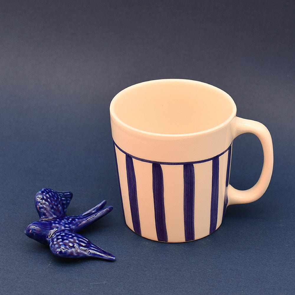 Mug en céramique portugaise I Vente en ligne Mug rayé en céramique "Costa Nova Mar" - Bleu Cobalt