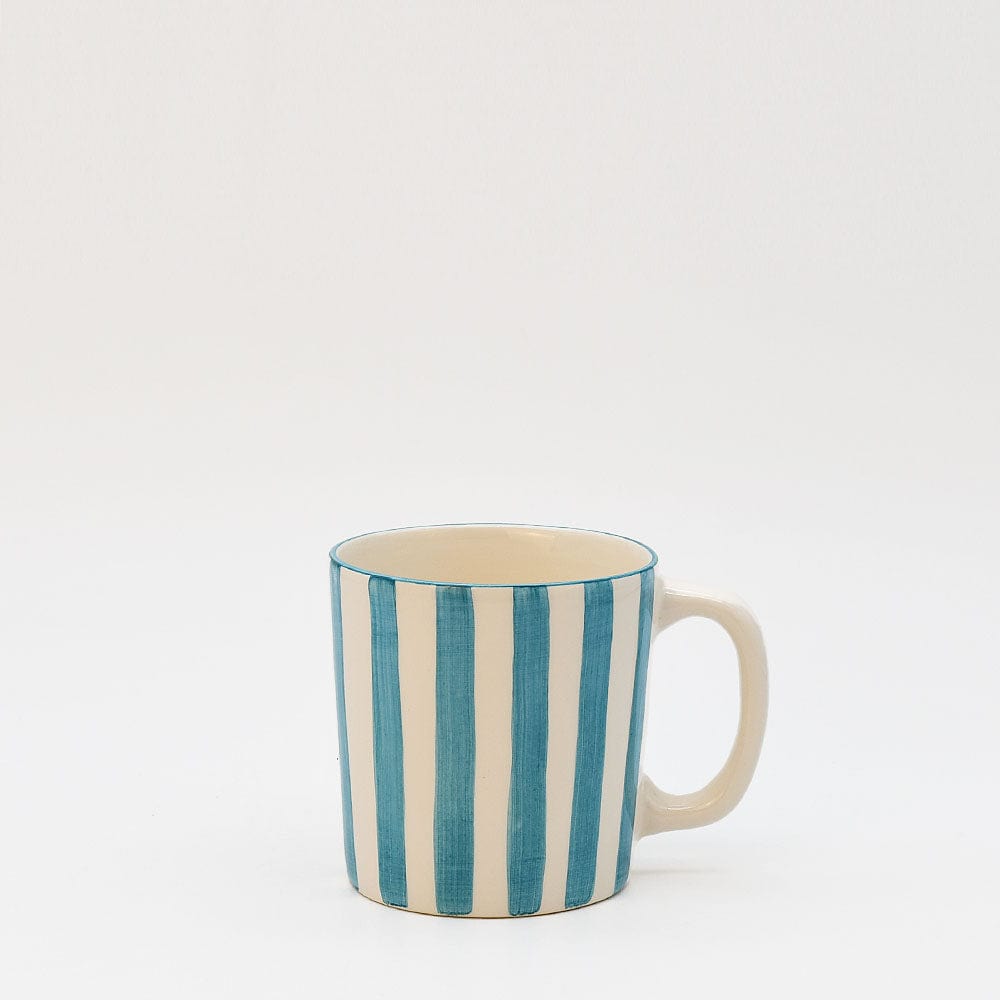 Mug en céramique portugaise rayé turquoise et blanc Mug rayé "Costa Nova Mar" - Turquoise