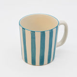 Mug en céramique portugaise rayé turquoise et blanc Mug rayé "Costa Nova Mar" - Turquoise