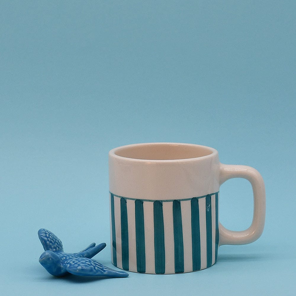 Mug rayé turquoise et blanc en céramique portugaise I Vente en ligne Mug rayé en céramique "Costa Nova Mar" - Turquoise