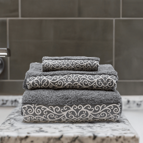 Parure de bain en textile portugais Parure de bain 3 pièces - Gris et blanc