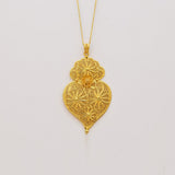 Pendentif Coeur de Viana en argent doré 8 cm I Bijoux du Portugal Coração de Viana I Pendentif en argent doré - 8cm
