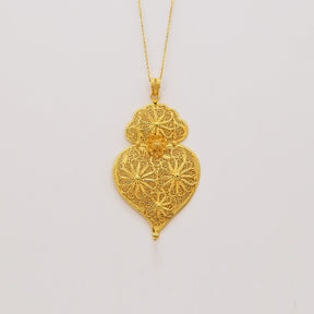 Pendentif Coeur de Viana en argent doré 8 cm I Bijoux du Portugal Coração de Viana I Pendentif en argent doré - 8cm