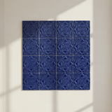 Petit Azulejo en relief bleu cobalt du Portugal I Fabrication artisanale Azulejo Padrão à relief