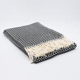 Plaid en coton bleu motifs chevrons I Artisanat du Portugal en ligne Plaid en coton "Ondas" - Noir