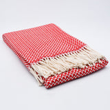 Plaid en coton bleu motifs chevrons I Artisanat du Portugal en ligne Plaid en coton "Ondas" - Rouge