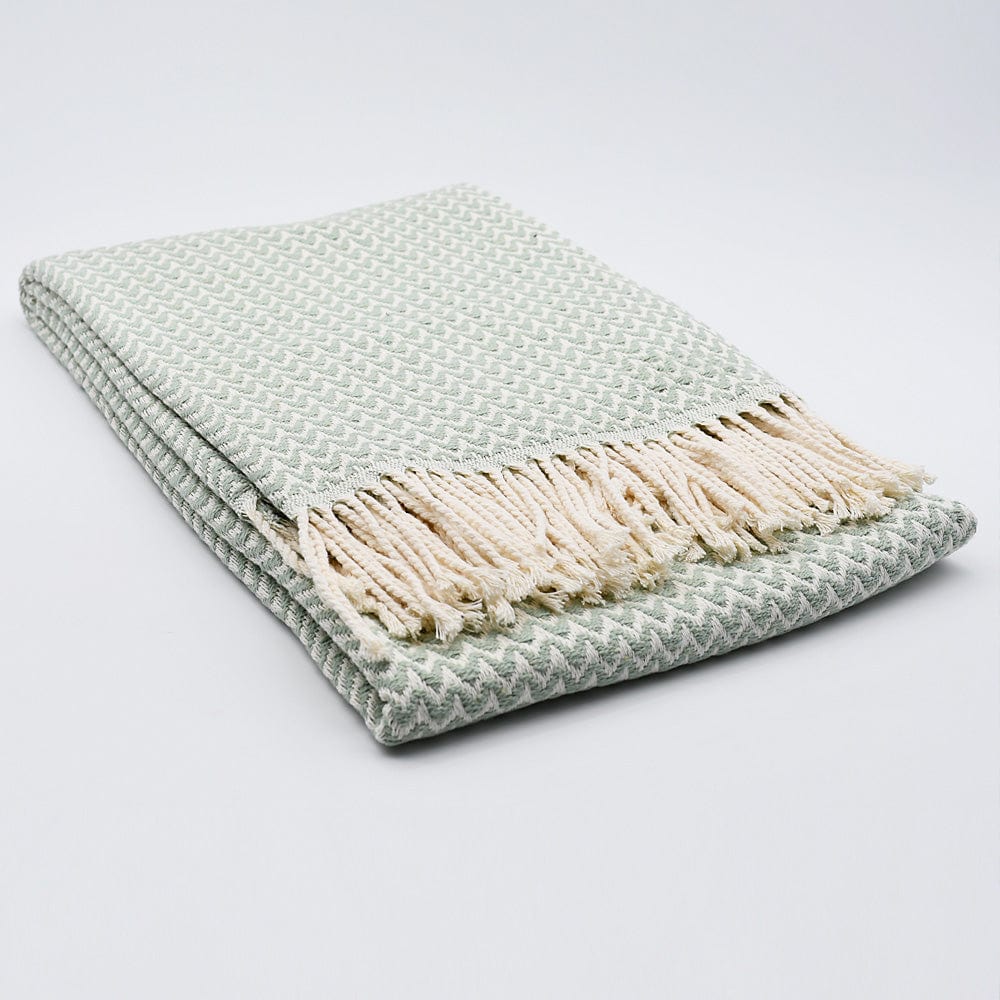 Plaid en coton bleu motifs chevrons I Artisanat du Portugal en ligne Plaid en coton "Ondas" - Vert