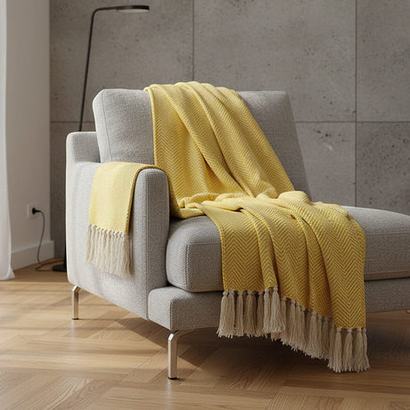 Plaid en coton jaune motifs chevrons I Artisanat du Portugal en ligne Plaid en coton "Chevrons" - Jaune