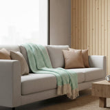 Plaid en coton vert pâle motifs vagues I Artisanat du Portugal en ligne Plaid en coton "Ondas" - Vert pâle