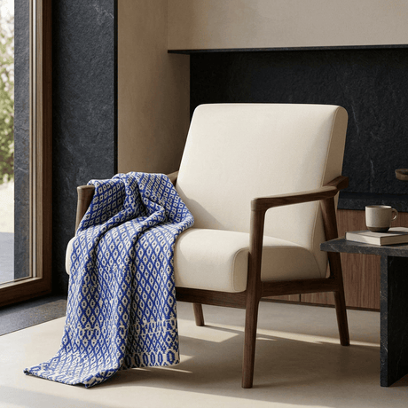 Plaid en laine et fibres naturelles bleu I Textile du Portugal Plaid en laine "Real" - Bleu