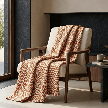 Plaid en laine et fibres naturelles orange I Textile du Portugal Plaid en laine "Real" - Orange