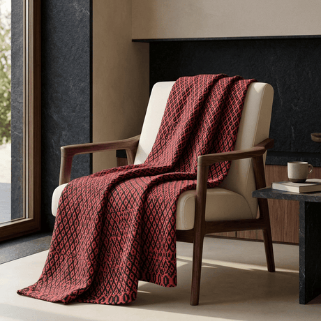 Plaid en laine et fibres naturelles rouge I Textile du Portugal Plaid en laine "Real" - Rouge