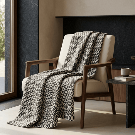 Plaid en laine Noir et blanc cassé I Artisanat du Portugal en ligne Plaid en laine "Real" - Noir