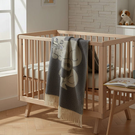 Plaid en pure laine vierge gris pour chambre d'enfant Plaid enfant en laine - Gris