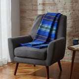 Plaid portugais Mantas de Mira de Aire bleu Plaid traditionnel portugais à galon - Bleu dur
