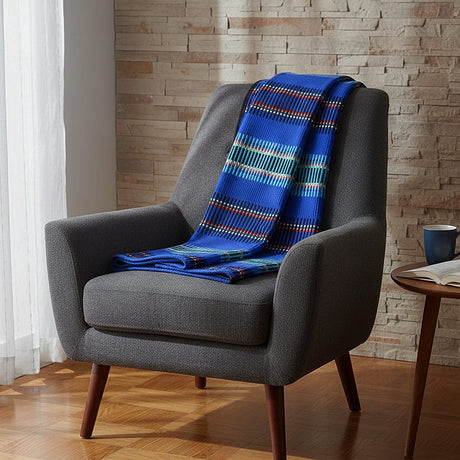 Plaid portugais Mantas de Mira de Aire bleu Plaid traditionnel portugais à galon - Bleu dur