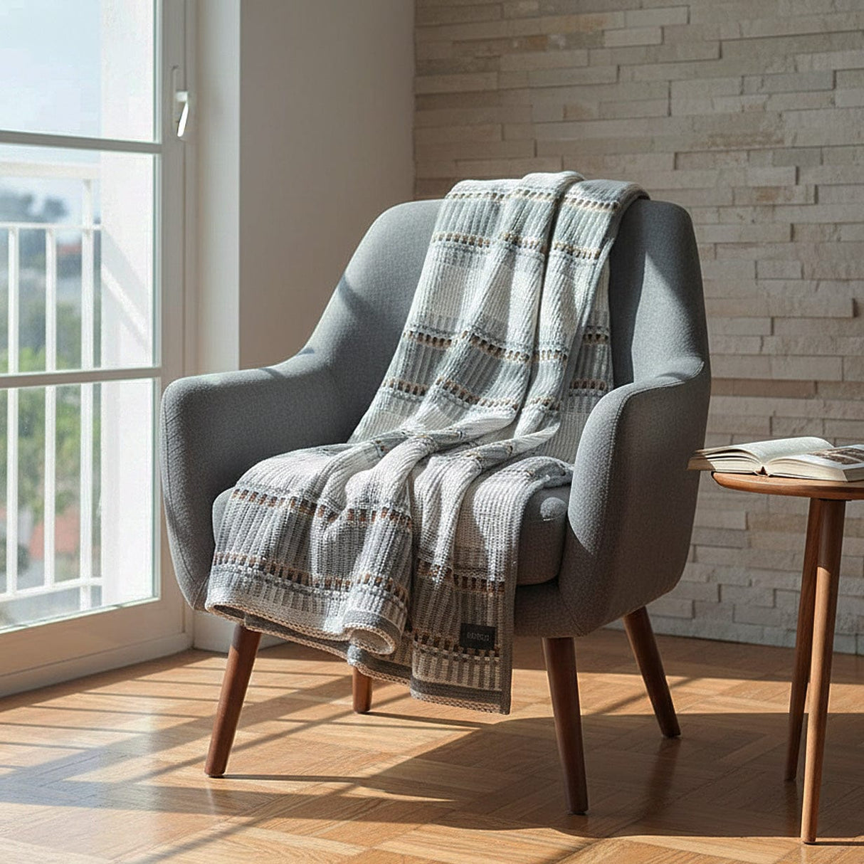 Plaid portugais Mantas de Mira de Aire gris clair Plaid traditionnel portugais à galon - Gris