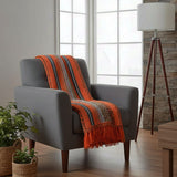 Plaid traditionnel portugais Orange Plaid traditionnel à frange "Manta de Mira de Aire" - Orange