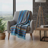 Plaid traditionnel portugais Turquoise Plaid traditionnel à frange "Manta de Mira de Aire" - Turquoise